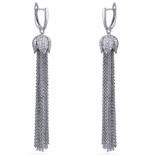 картинка Серьги Тюльпан (белый фианит, г/п: родий) Uvelina NR73 0205R-51E ювелирный  магазин Калина являющийся официальным дистрибьютором в России 