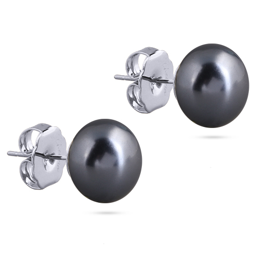 картинка Пусеты (майорка 12 мм ,темно-серая, г/п: родий) Uvelina MG00 0009R-06E ювелирный  магазин Калина являющийся официальным дистрибьютором в России 