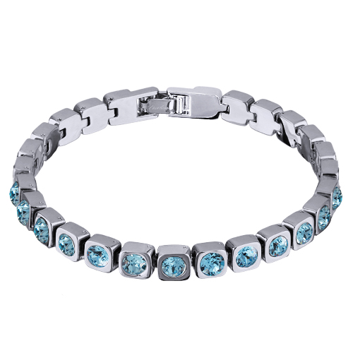 картинка Браслет Теннис (кристаллы аквамарин, г/п: родий 4 мм, 17-19 см) Uvelina SW00 0001R-202B ювелирный  магазин Калина являющийся официальным дистрибьютором в России 