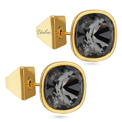 картинка Пусеты Триумф (кристаллы темно-серые, г/п: золото 10 мм) Uvelina SW00 0020G-014E ювелирный  магазин Калина являющийся официальным дистрибьютором в России 