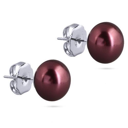 картинка Пусеты (майорка 12 мм бургунди, г/п: родий) Uvelina MG00 0009R-16E ювелирный  магазин Калина являющийся официальным дистрибьютором в России 