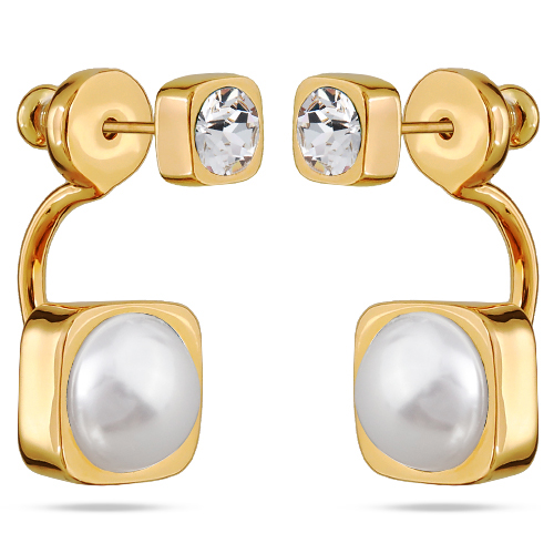 картинка Серьги Теннис (Кристаллы белые 4 мм, майорка белая 8 мм,г/п: золото) Uvelina SW00 0005G-01E ювелирный  магазин Калина являющийся официальным дистрибьютором в России 