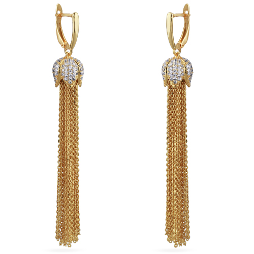 картинка Серьги Тюльпан (белый фианит, г/п: золото) Uvelina NR73 0205G-51E ювелирный  магазин Калина являющийся официальным дистрибьютором в России 