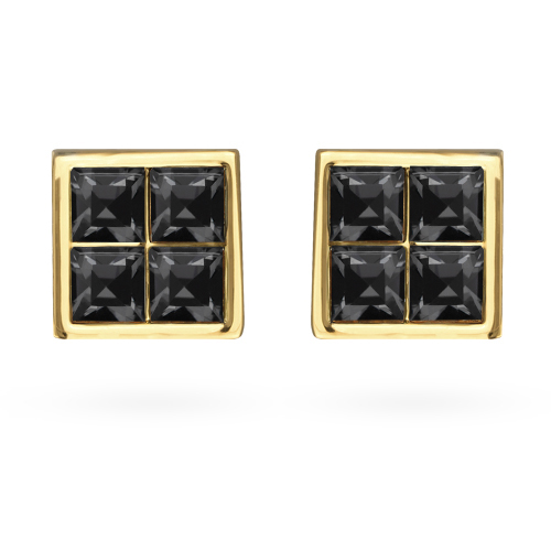 картинка Пусеты Квадро (кристаллы темно-серые, г/п: золото) SW00 0055G-014E1 Uvelina  ювелирный  магазин Калина являющийся официальным дистрибьютором в России 