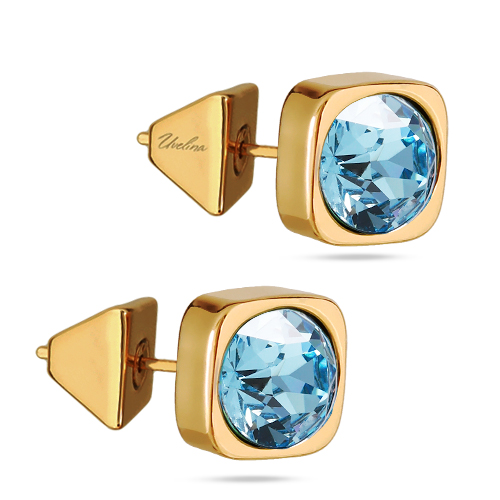 картинка Пусеты Теннис (кристаллы аквамарин, г/п: золото 8 мм) Uvelina SW00 0010G-202E1 ювелирный  магазин Калина являющийся официальным дистрибьютором в России 