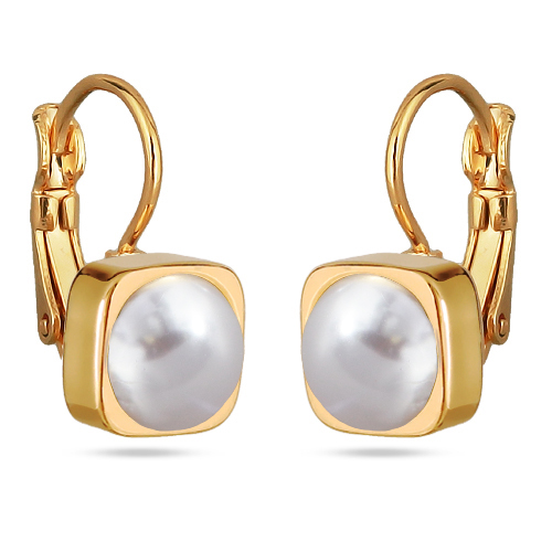 картинка Серьги Теннис (Майорка белая,8мм, г/п: золото) SW00 0011G-01E Uvelina ювелирный  магазин Калина являющийся официальным дистрибьютором в России 