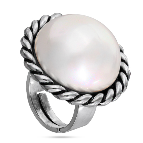 картинка Кольцо old money (майорка белая 22 мм,г/п:античное серебро,от 19 р регул.) Uvelina MG05 0028AS-01R-9 ювелирный  магазин Калина являющийся официальным дистрибьютором в России 