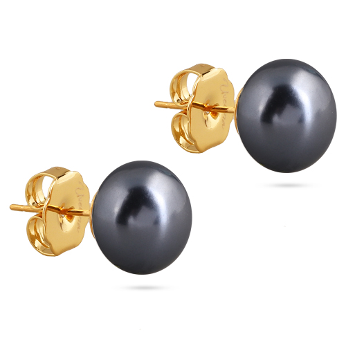 картинка Пусеты (майорка 12 мм ,темно-серая, г/п: золото) Uvelina MG00 0009G-06E ювелирный  магазин Калина являющийся официальным дистрибьютором в России 