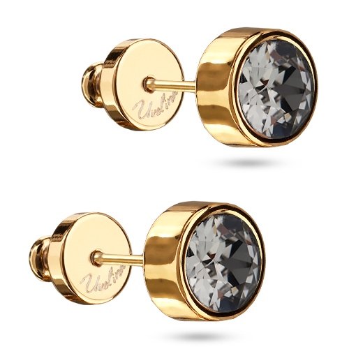 картинка Пусеты Теннис (кристаллы темно-серые, г/п: золото, 6мм) Uvelina SW00 0028G-014E ювелирный  магазин Калина являющийся официальным дистрибьютором в России 