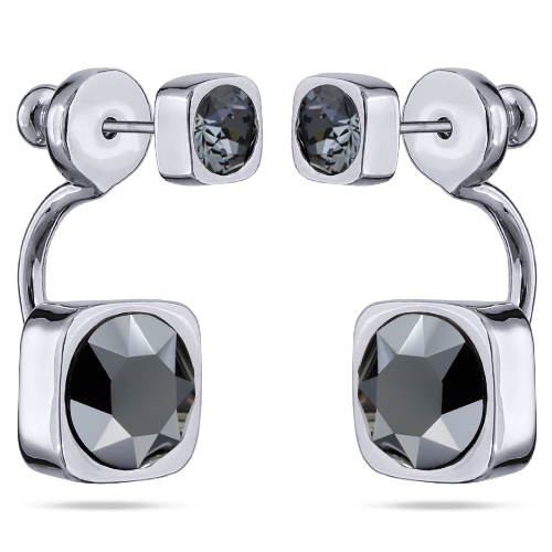 картинка Серьги Теннис (Кристалл темно-серый, гематит, г/п: родий, 4 мм, 8 мм) Uvelina SW00 0004R-043E ювелирный  магазин Калина являющийся официальным дистрибьютором в России 