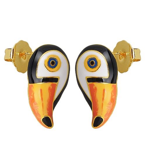 картинка Серьги Тукан (Эмаль оранжевая,черная,белая,2,5х1,3 см г/п: золото) EX00 0030GO-00E Uvelina ювелирный  магазин Калина являющийся официальным дистрибьютором в России 