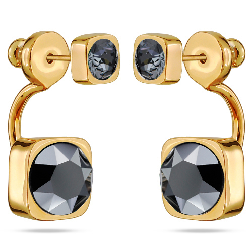 картинка Серьги Теннис (Кристаллы темно-серые, гематит 4мм, 8 мм, г/п: золото) Uvelina SW00 0004G-043E ювелирный  магазин Калина являющийся официальным дистрибьютором в России 