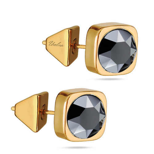 картинка Пусеты Теннис (кристаллы гематит, г/п: золото 8 мм) SW00 0010G-027E1 Uvelina  ювелирный  магазин Калина являющийся официальным дистрибьютором в России 