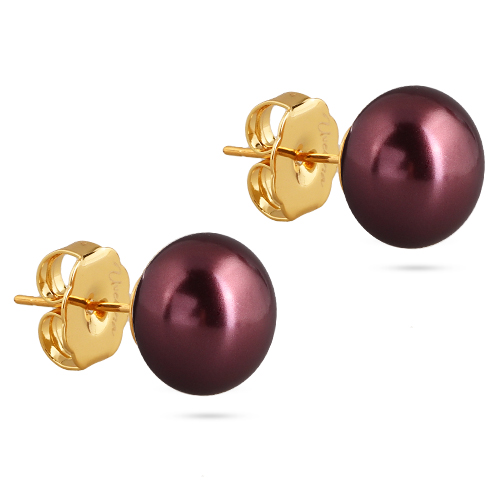 картинка Пусеты (майорка 12 мм бургунди, г/п: золото) Uvelina MG00 0009G-16E ювелирный  магазин Калина являющийся официальным дистрибьютором в России 