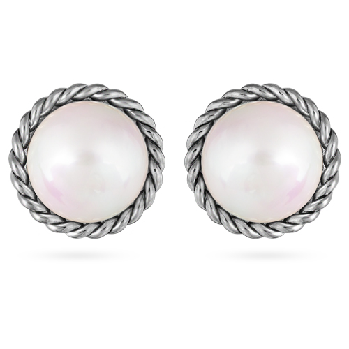 картинка Серьги old money (майорка белая 22 мм, г/п: античное серебро) Uvelina MG05 0028AS-01E ювелирный  магазин Калина являющийся официальным дистрибьютором в России 