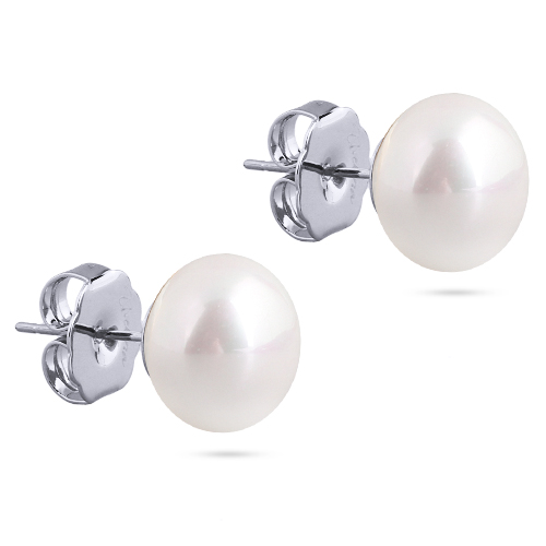 картинка Пусеты (майорка 12 мм ,белая, г/п: родий) Uvelina MG00 0009R-01E ювелирный  магазин Калина являющийся официальным дистрибьютором в России 