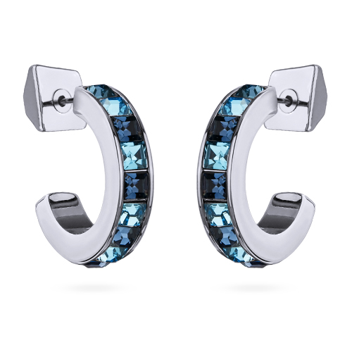 картинка Серьги Квадро (кристаллы джинс, аквамарин, г/п: родий) SW00 0055R-047E Uvelina  ювелирный  магазин Калина являющийся официальным дистрибьютором в России 