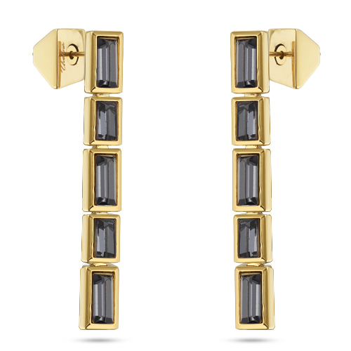 картинка Серьги Богемия (кристаллы темно-серые, г/п: золото, 4,5 см) Uvelina SW00 0045G-014E1 ювелирный  магазин Калина являющийся официальным дистрибьютором в России 