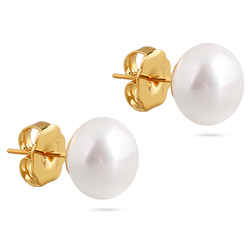 картинка Пусеты (майорка 12 мм ,белая, г/п: золото) Uvelina MG00 0009G-01E ювелирный  магазин Калина являющийся официальным дистрибьютором в России 