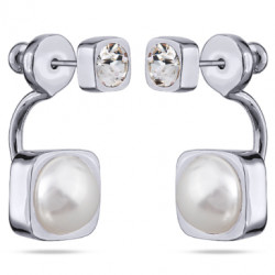 картинка Серьги Теннис (Кристалл белый, жемчуг майорка, г/п: родий, 4 мм, 8 мм) Uvelina SW00 0005R-01E ювелирный  магазин Калина являющийся официальным дистрибьютором в России 