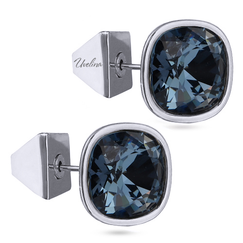 картинка Пусеты Триумф (кристаллы джинс, г/п: родий, 10 мм) Uvelina SW00 0020R-266E ювелирный  магазин Калина являющийся официальным дистрибьютором в России 