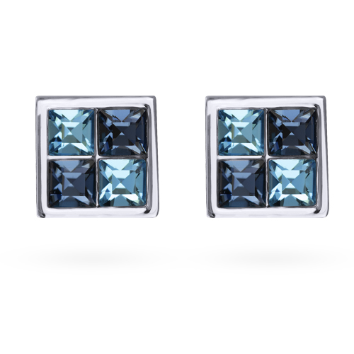 картинка Пусеты Квадро (кристаллы джинс, аквамарин, г/п: родий) SW00 0055R-047E1 Uvelina  ювелирный  магазин Калина являющийся официальным дистрибьютором в России 