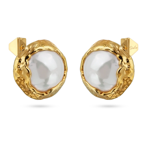 картинка Серьги old money (майорка белая 18 мм, г/п: золото) Uvelina MG05 0029G-01E ювелирный  магазин Калина являющийся официальным дистрибьютором в России 