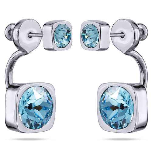 картинка Серьги Теннис (Кристалл аквамарин, г/п: родий, 4 мм, 8 мм) Uvelina SW00 0004R-202E ювелирный  магазин Калина являющийся официальным дистрибьютором в России 