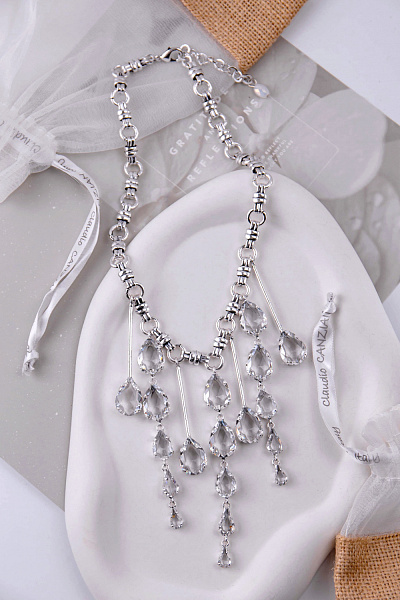 Колье Сосульки (кристаллы прозрачные, г/п:родий, 47,5 см) Италия  Claudio Canzian 002 05 774