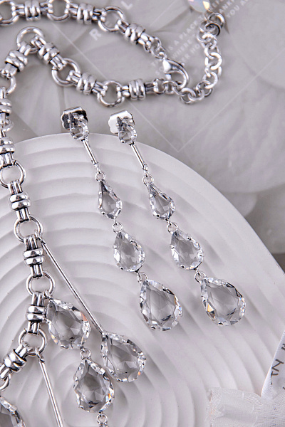 Серьги Сосульки (кристаллы прозрачные, г/п: родий, 8х1,3 см, 13гр) Италия Claudio Canzian 002 02 795