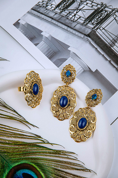 Серьги (лазурит, кристалл синий,7.3х3.1 см) Италия  Claudio Canzian 002 02 721