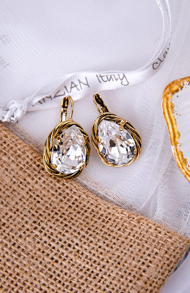 Серьги Капли (кристалл прозрачный, 2,9х1,8 см, 9 гр) Италия Claudio Canzian 002 02 759