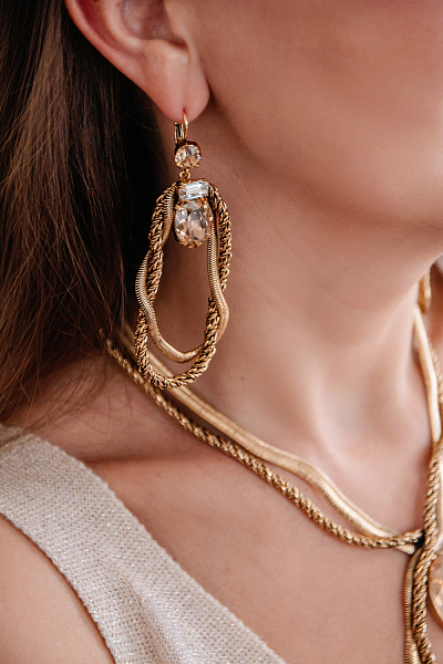 Серьги Жгуты (кристалл медовый, 9х2,7 см, 32 гр.) Италия Claudio Canzian 002 02 021