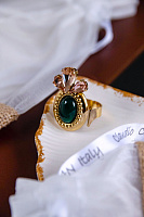 Кольцо (кристалл персиковый, агат зеленый, 3,5х2 см) Италия Claudio Canzian 002 01 556