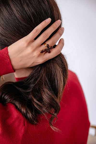 Кольцо Крест (кристаллы красные, 3,2х2,2 см) Италия Claudio Canzian 002 01 509