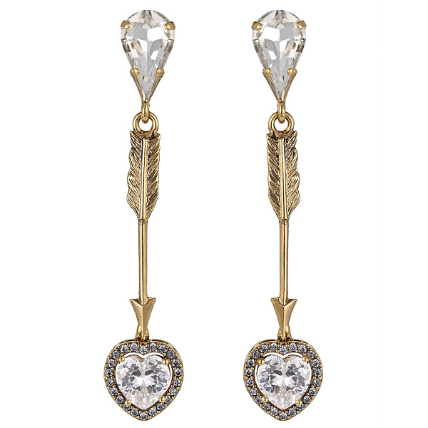 Серьги Сердца (Кубический цирконий, кристаллы, 6х1.2 см, 8 гр) Италия Claudio Canzian 002 02 909
