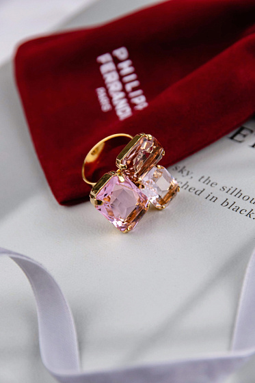 картинка Кольцо (хрусталь, золото 24к, регулируется, 2.7Х2.4 см) Франция Philippe Ferrandis BALEARES ювелирный  магазин Калина являющийся официальным дистрибьютором в России 