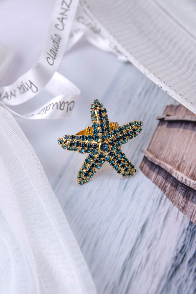 Кольцо (кристалл бирюзовый, синий, 3,7х3,4 см) Италия Claudio Canzian 002 01 559