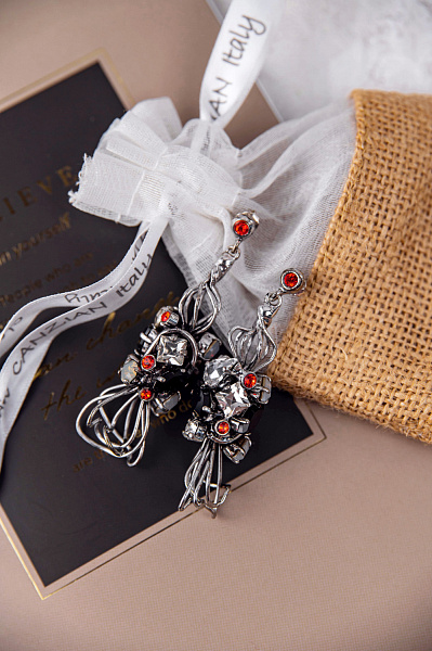 Серьги (Кристаллы черные, оранжевые, прозрачные, 6,5х1,5см, 24гр) Италия  Claudio Canzian 002 02 248