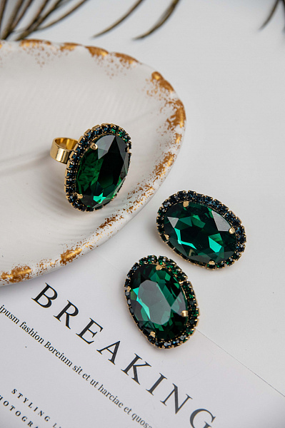 Клипсы (кристаллы зеленые, синие, г/п:золото) Италия Claudio Canzian 002 02 724