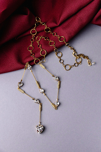 Колье Сердца (кристалл прозрачный, 52+37.5 см, 1,5х1,4 см) Италия Claudio Canzian 002 05 886