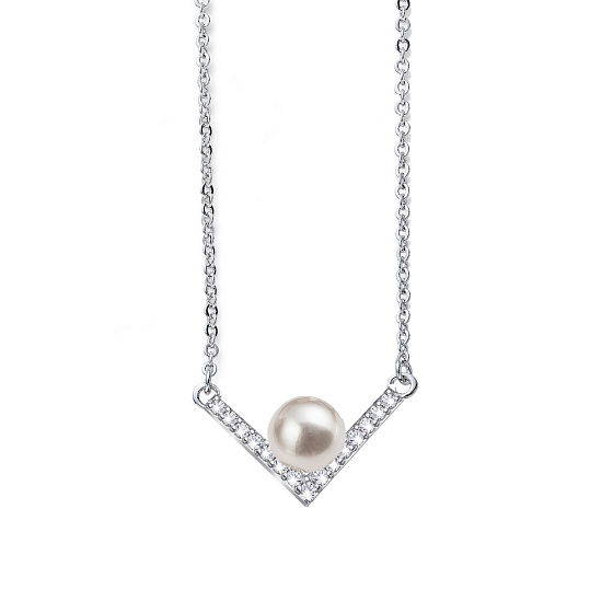 картинка Колье Point Pearl RH CRY (прозрачный 2.2х1 см, 40+6 см) 12160 Австрия Oliwer Weber ювелирный  магазин Калина являющийся официальным дистрибьютором в России 