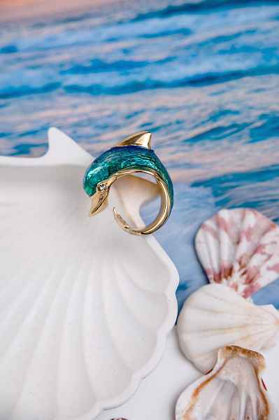 Кольцо Дельфин (эмаль, г/п: золото, р.18) Италия ANNIBALE BALDINI 007 01 040