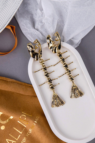 Серьги Рыба (г/п: золото, 1,7х3,2 см, 42 гр) Греция Kalliope 022 02 063