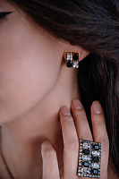 Пусеты (кристаллы прозрачные, черные, 1,6х1,1 см, 6 гр.) Италия Claudio Canzian 002 02 747