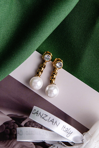 картинка Серьги (майорка, кристаллы прозрачные, 3.5х1.2 см, 10 гр.) Италия Claudio Canzian 002 02 462 ювелирный  магазин Калина являющийся официальным дистрибьютором в России 