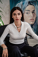 Колье (Майорка белая,16 мм,каучук серый,40-45см, г/п:родий)  Испания MG05 4002R-01N