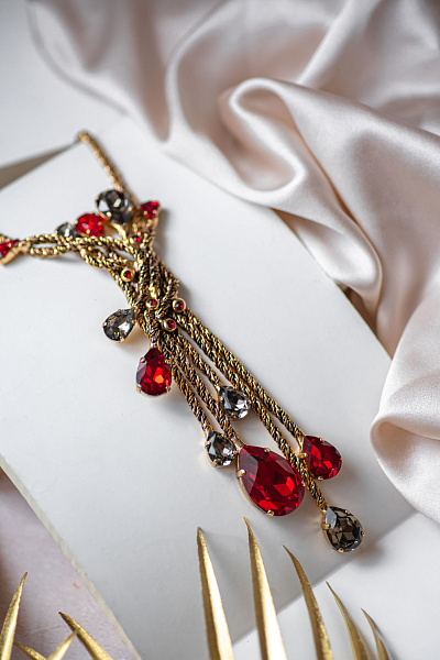 Колье Хромосомы (кристалл красный, графитовый, 48 см, 15,5х3 см) Италия Claudio Canzian 002 05 212