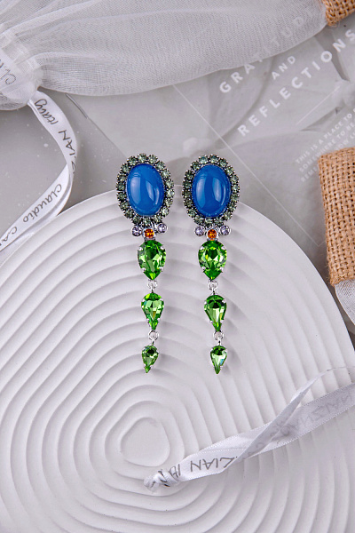 Серьги (Кристалл салатовый, сиреневый, оранжевый, синий, 7,5х2с) Италия Claudio Canzian 002 02 797