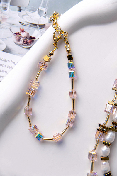 Браслет Rayenira (кристаллы, хрусталь розовый, г/п: золото, 17+4 см) Италия ENZO BENZO 